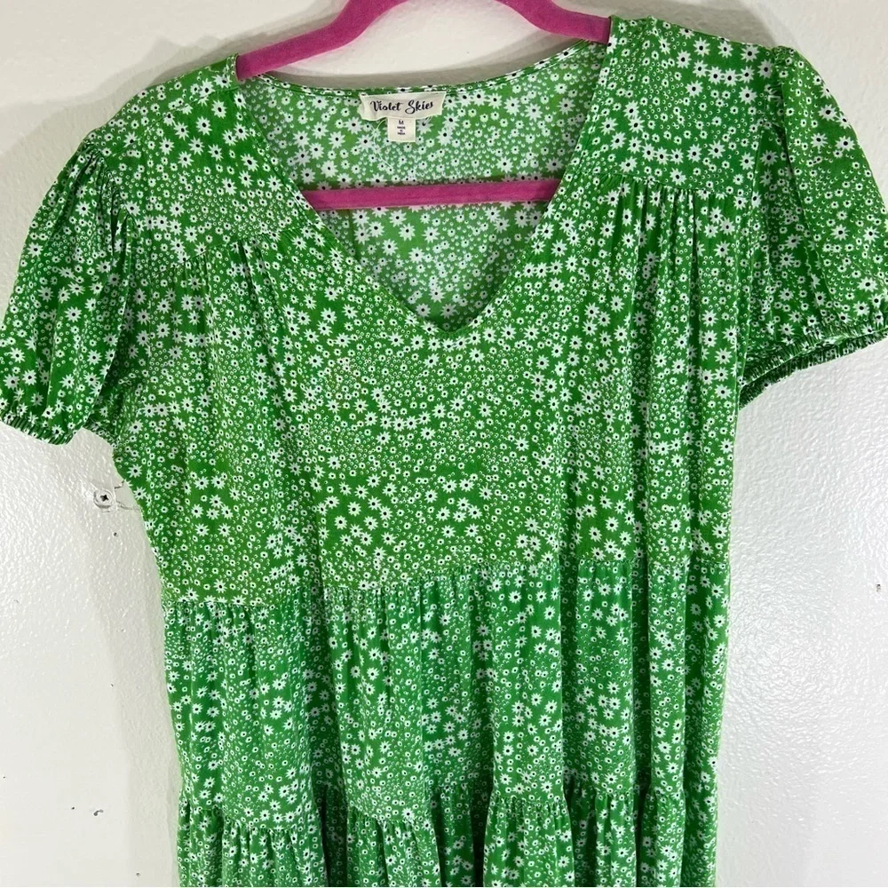 Violet Skies Green Floral Dress Medium